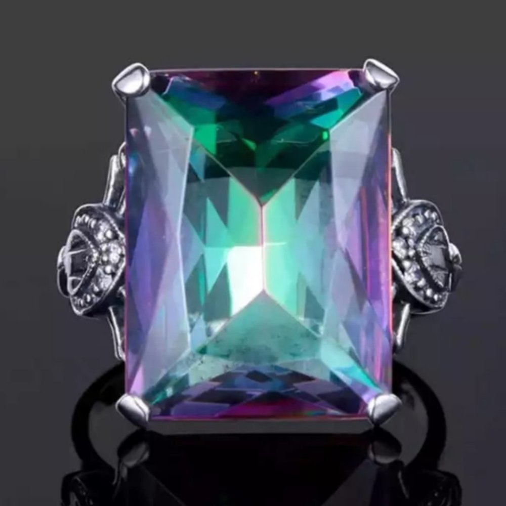 NEW Huge Magical Mystic Topaz Sterling Silver Ring